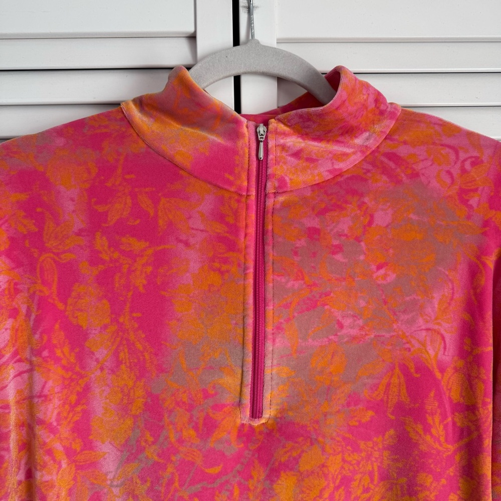 Obermeyer Velour Pullover 1/4 Zip Sweatshirt Pink Orange Activewear Large - Picture 3 of 7